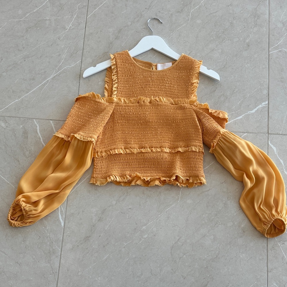 Orange Ruffled Cold Shoulder Top